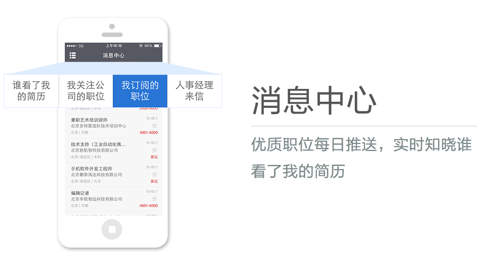 優(yōu)質(zhì)職位每日推送，實時知曉誰看了我的簡歷